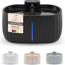 Автоматичний котячий фонтан Pretty Paw Aqua Sense, бездротовий, з датчиком руху, фільтром та резервуаром 3 л, чорний – поїлка для котів з акумулятором на 45 днів