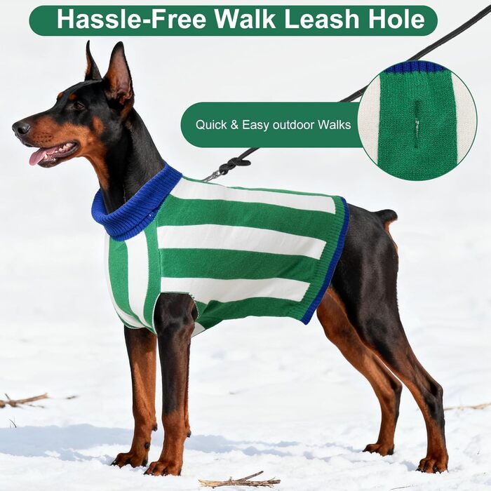 Пуловер для собак, теплий халат для великих порід, пуловер з коміром-стійкою для осені та зими, в'язаний для Golden Retriever, Labrador, Dobermann, розмір Medium (обхват грудей 27'-28') (зелений)