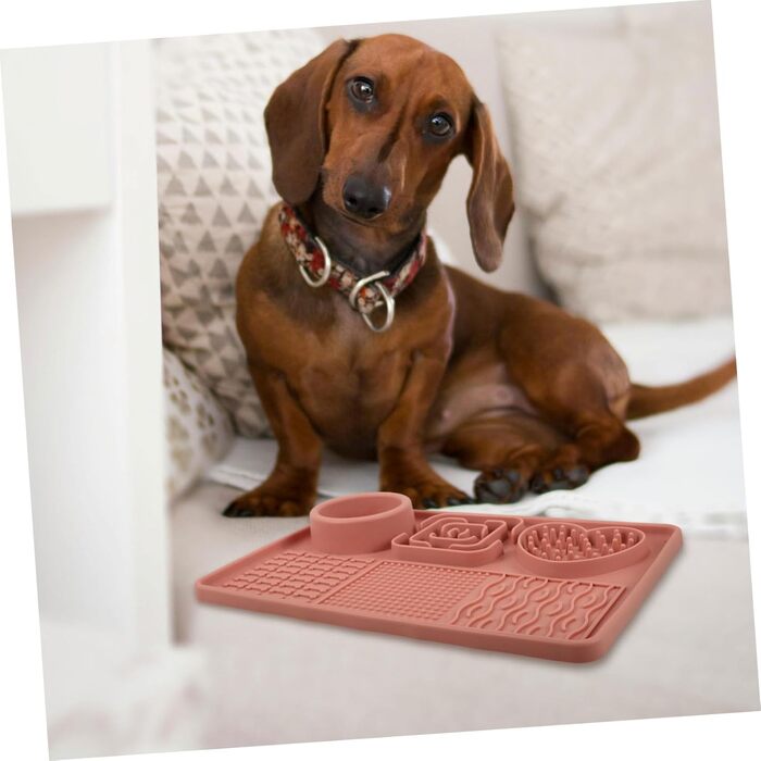 Килимок для собак та котів з силікону з присосками, анти-слизький, для повільного годування, рожевий, великий