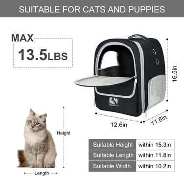 Рюкзак-переноска для котів та собак, дихаючий, для маленьких та середніх тварин, чорний