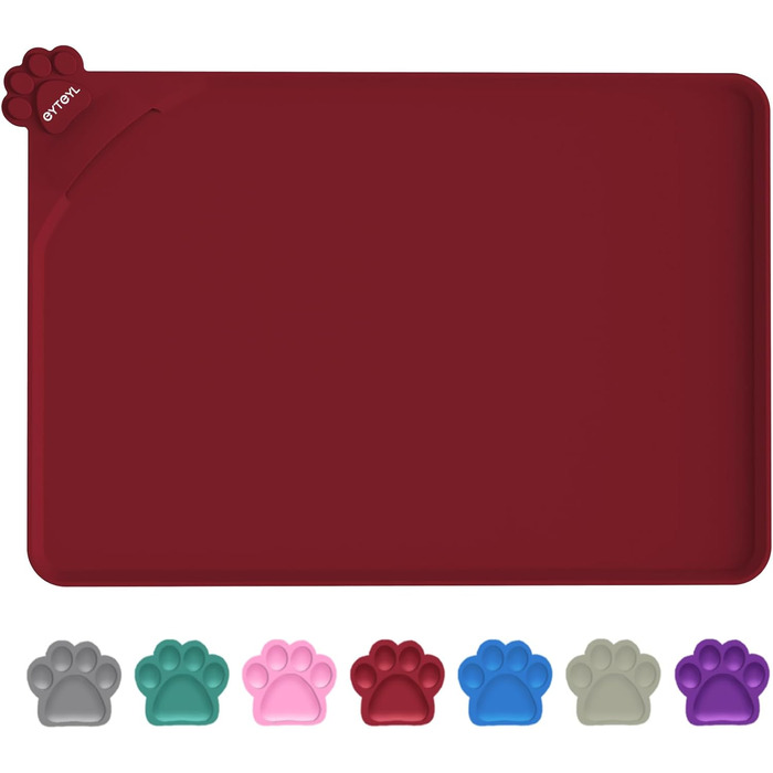 Водонепроникний килимок для годування домашніх тварин з високими бортиками, 55 x 38 см, силіконовий, нековзний, для собак, котів, запобігає розливанню води (Вулкан-червоний)