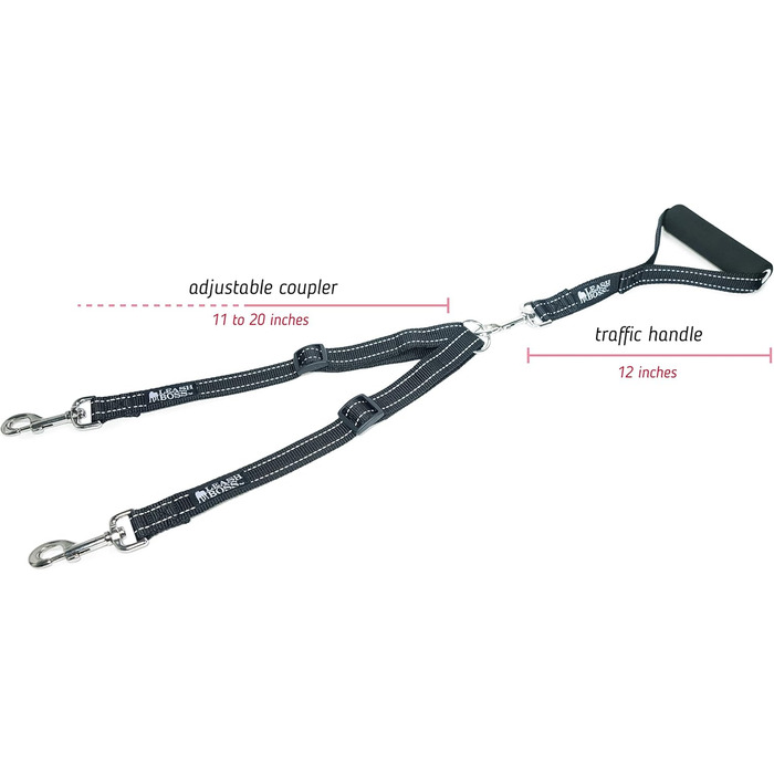 Подвійний повідок для великих собак Leash Boss Duo, регульований, знімна м'яка ручка, світловідбиваючий, не заплутується, для вигулу двох собак одночасно