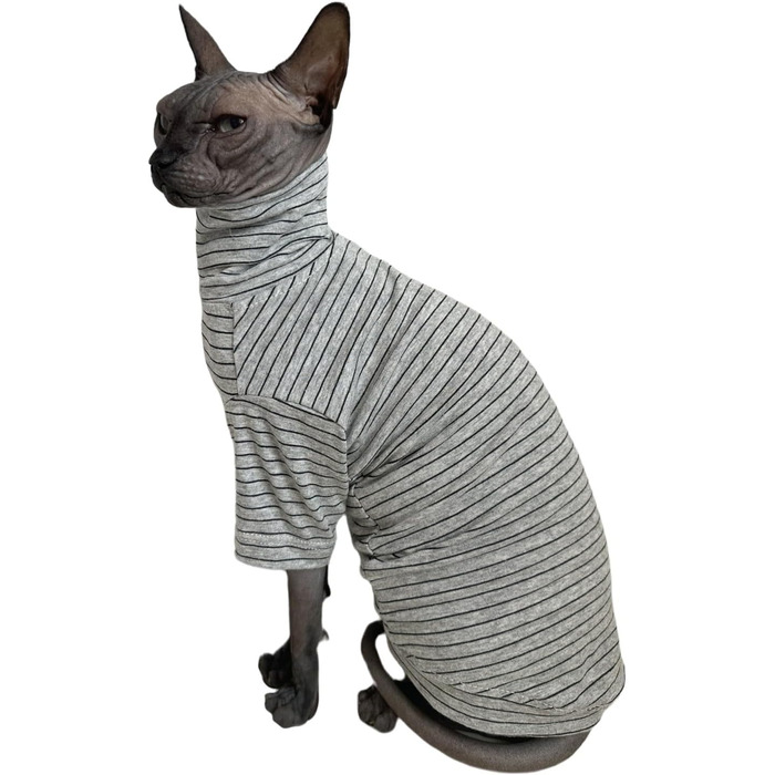 Футболка для котів Sphynx, бавовна, смугаста, з рукавами, для безшерстих порід (жовта, M)