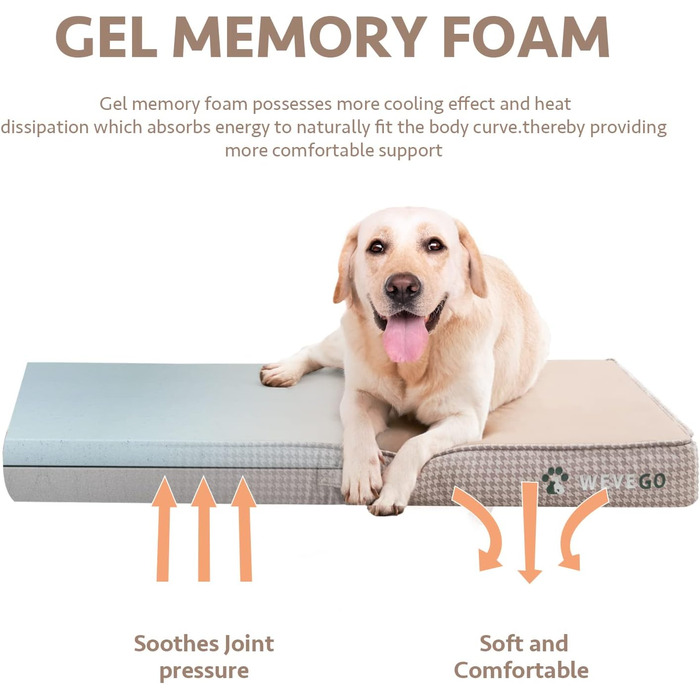 Крісло-ліжко для собак великих порід, бежеве: м'який матеріал, знімний та водонепроникний чохол, двошаровий наповнювач (Gel Memory Foam + губка), антиковзаюча підставка, розмір Jumbo (47x29x3.54 см)