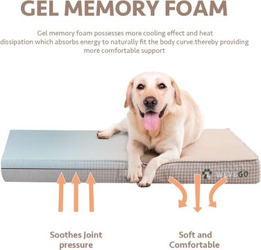 Крісло-ліжко для собак великих порід, бежеве: м'який матеріал, знімний та водонепроникний чохол, двошаровий наповнювач (Gel Memory Foam + губка), антиковзаюча підставка, розмір Jumbo (47x29x3.54 см)