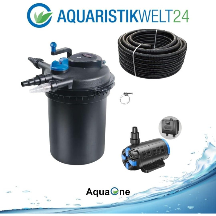 Комплект фільтрації для ставків AquaOne CPF-10000 з УФ-лампою, регульованою еко-насосом 18-80 Вт і шлангом, для ставків до 12 000 л