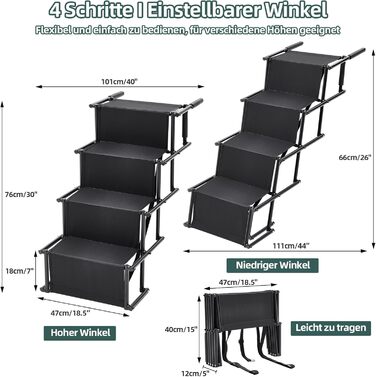 Сходинки для собак: портативна пандус для авто, 4 сходинки, чорний, до 80 кг