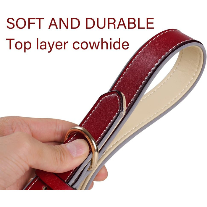 Нашийник для собак з червоної шкіри - якісний, м'який, з відбиваючими елементами та золотистою блискавкою для собак малих, середніх та великих порід