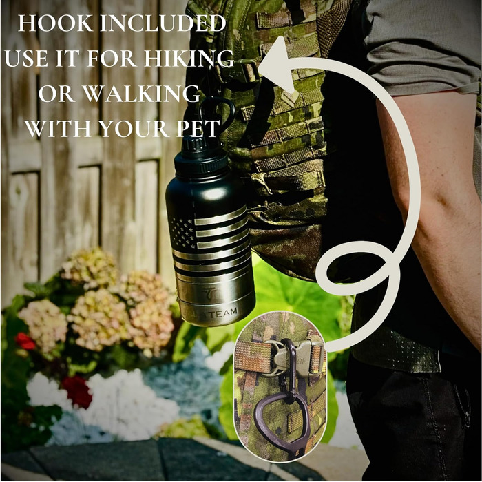 Ізольована пляшка для води для собак TALA TEAM - туристична пляшка з мисками для собак, чорна