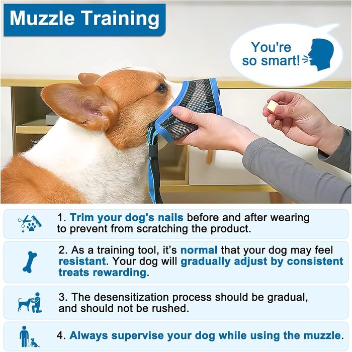 Нашийник-маска для собак LUCKYPAW, сітка, великі та середні породи, м'яка, запобігає укусам, пиття можливе, дихаюча, регульована, для цуценят (XXL, довжина морди 26,4 см)