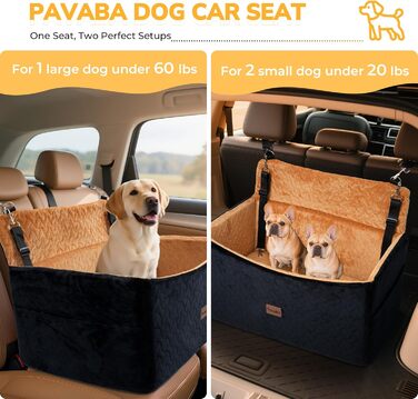 Автокрісло для собак великих та середніх порід до 27,2 кг – З піднятою передньою частиною (35,6 см), подушка з Memory Foam, знімний чохол (чорний/коричневий)