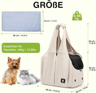 Сумка-переноска для собак та котів ALLSOPETS, легка, дихаюча, зручна для подорожей, відпочинку на природі та кемпінгу (крем-бежевий)