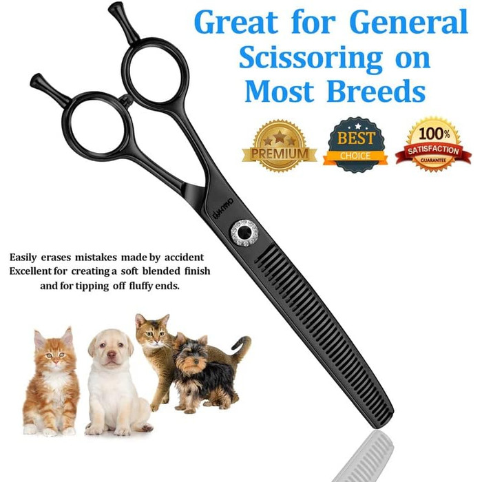 Професійна вигнута ножиця для грумінгу собак, гострі леза, універсальна ножиця, ножиці для догляду за собаками, японська сталь 440C, плавне різання, чорний, 17,8 см