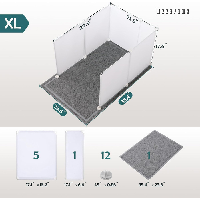 MEEXPAWS Великий туалет для котів зі знімним бортиком, 71x55x45 см, легке чищення, білий