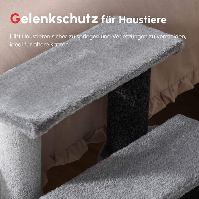 PawHut Cat Stairs Pet Stairs Сходи для собак 3 сходинки з іграшковим м'ячем Плюш сірий 45x40x48см для котів та собак