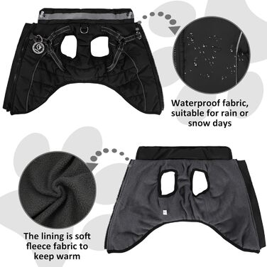 Зимовий одяг для собак: тепла куртка з LED-краваткою, світловідбиваючі смуги, водонепроникний, для маленьких та середніх собак (Чорний, XXL)