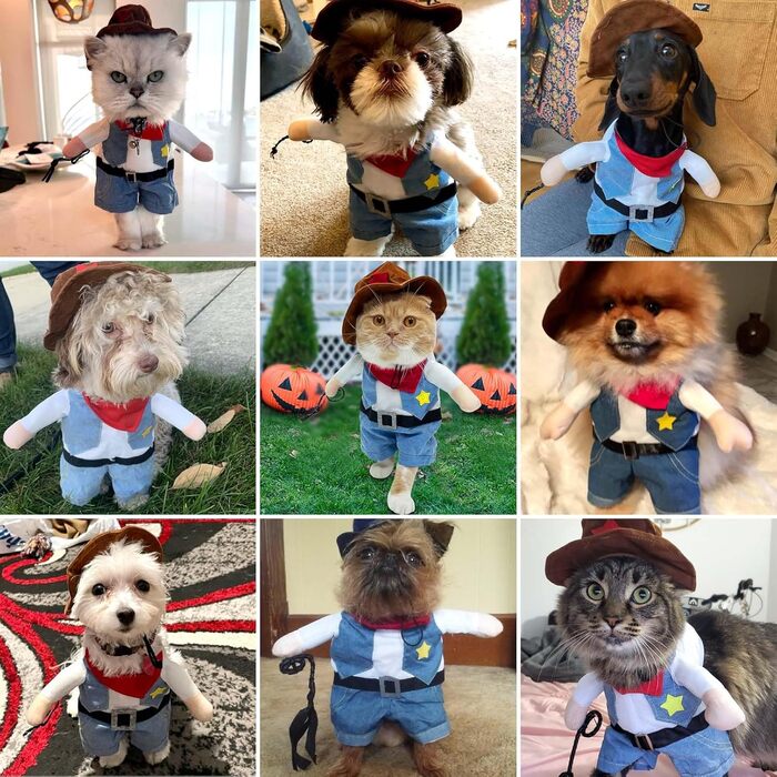 Костюм ковбоя для собак, костюми для котів на Хелловін, милий костюм ковбоя з капелюхом, одяг для маленьких собак та котів, косплей для цуценят, костюм для вечірки, Різдво, великий розмір
