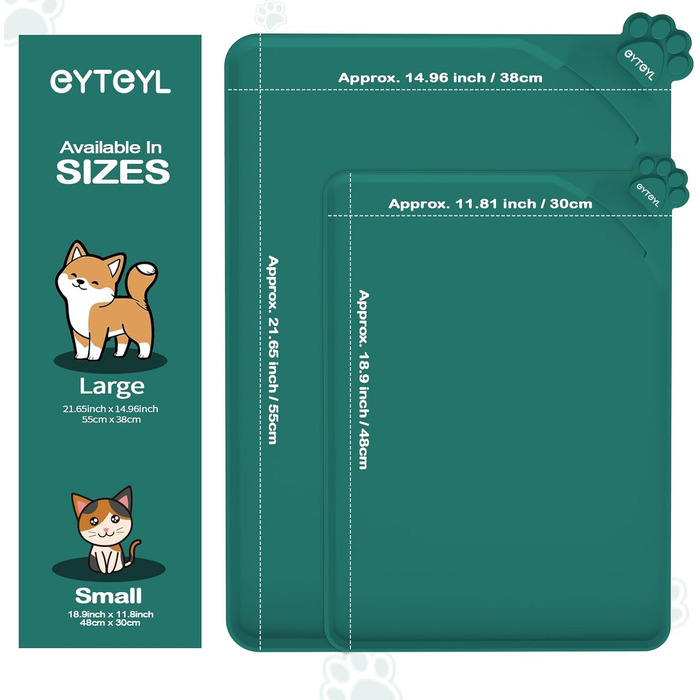 Водонепроникний килимок для годівлі домашніх тварин з високими бортиками, 55 x 38 см, силіконовий, нековзний, для собак та котів, запобігає розливанню води (зелений, 48 x 30 см)