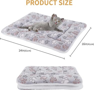 М'який та теплий лежак для собак та котів з флісу, 69x52 см / 61x41 см, сірий лапка