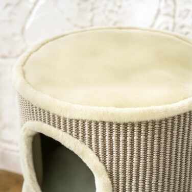 Котячий будиночок PawHut з когтеточкою, 79 см, 3 яруси, когтеточка з сизалевого мотузка, плюшеве гніздо, для великих котів, бежевий+коричневий