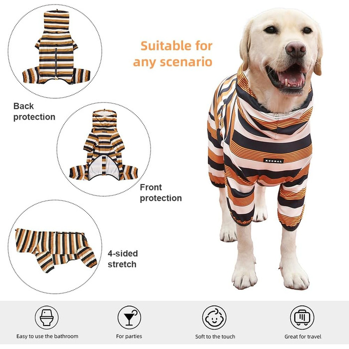 Піжама для собак великих та середніх порід, розтягувана, для дорослих, комбінезон, 3XL, жовто-чорний