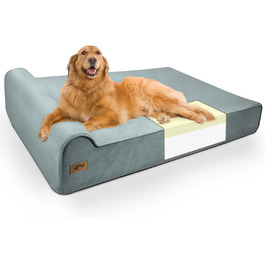 Ліжко для собак Sytopia XXL з Memory Foam, 17.8 см товщиною, велике, ортопедичне, для собак старше 45 кг, водовідштовхувальний та пральний чохол, внутрішнє вкладення, блакитний колір