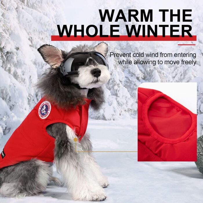 Зимовий одяг для собак PINA Hund: тепла куртка, жилет та вітрозахисний одяг для малих та великих собак, червоний колір, розмір S (Getaway Solids)