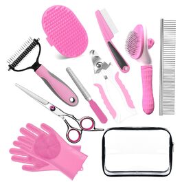 Набір для догляду за домашніми тваринами 10 предметів: щітка для собак проти випадіння шерсті з обрізачем кігтів та тримером, аксесуари для догляду за собаками/кішками, гребінець для видалення ковтунів + аксесуари для купання для всіх тварин