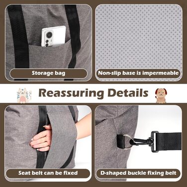 Автомобільний лежак для собак, знімний та миючий, неслизький, для маленьких та середніх собак, з ременями безпеки та бічними кишенями, підходить для будь-якого авто