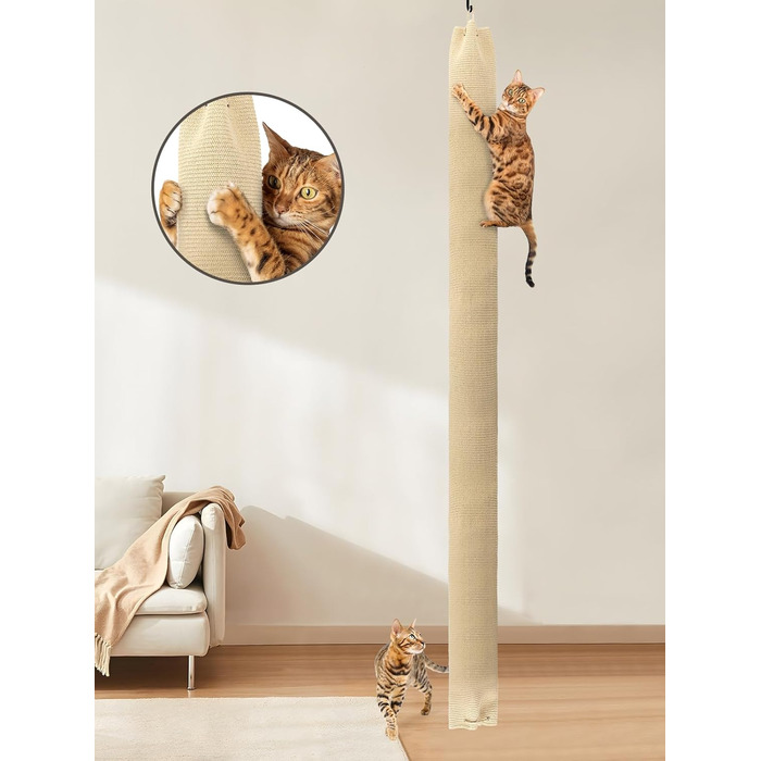 Кліматизатор для котів BSWAY 16x16x240 см, котяче канатне дерево, мішок з сизалю, котячий кліматизатор з гачками та наповнювачем