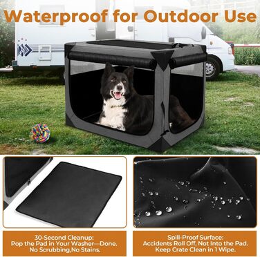 Складана переносна будка для собак великих порід, м'яка, для подорожей, всередині та зовні, сітчасте вікно, темно-сірий колір, 91.4 x 63.5 x 63.5 см