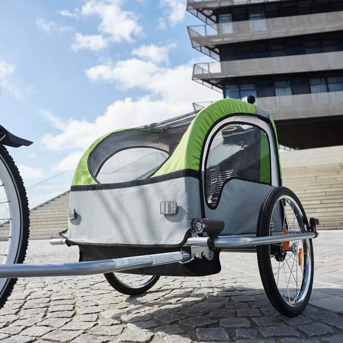 Дитячий велопричіп Fischer Komfort з підвіскою, сертифікований TüV/GS, зелений/антрацитовий, для 2 дітей