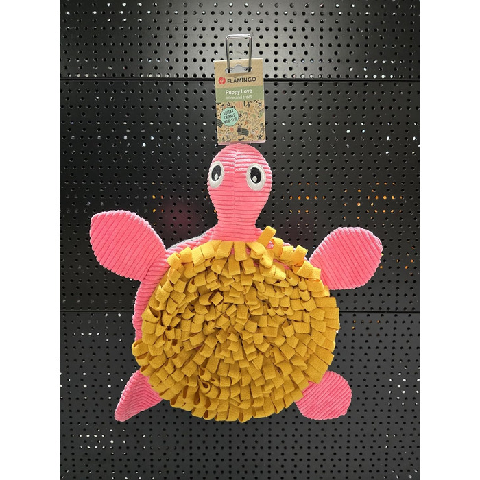 Килимок-іграшка для цуценят Flamingo Morgano Schildkröte: жовтий та бежевий, 38x39x6,5 см, з антиковзаючою основою, пищалкою та шурхотом, для наповнення ласощами