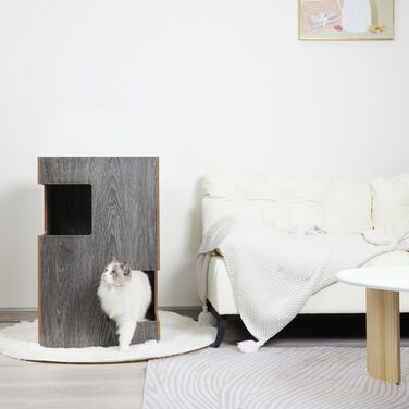 Преміум будиночок для котів з дерева, замок-вежа з лежаками, 50x50x80 см, антрацит