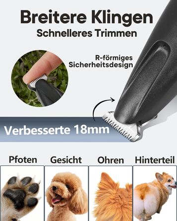 Триммер для собак та котів Pfotentrimmer з LED-підсвічуванням, 18 мм, тихий (35 дБ), водонепроникний, акумуляторний, для догляду за лапами, вухами, обличчям та хвостом (чорний)