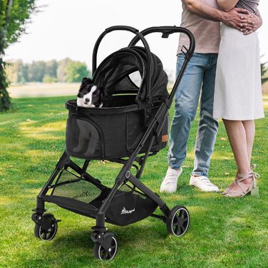 Візок для собак YITAHOME - чорний, для маленьких собак до 15.9 кг, 3-в-1, складаний, візок для котів та дітей