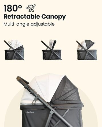 Візок для собак середнього розміру, складаний, з регульованою ручкою, кошиком для зберігання та підстаканником, балдахіном та сітковим віконцем, ідеальний для собак середнього розміру