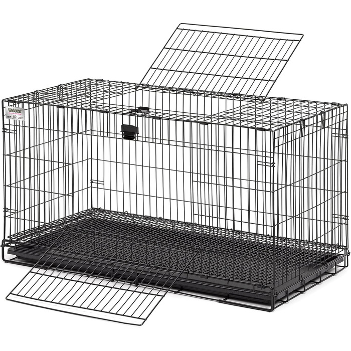 Клітка для кроликів MidWest Wabbitat, металева, 94×48×53 см, з пластиковим піддоном і сітчастою підлогою 1,3 см, чорна, складна