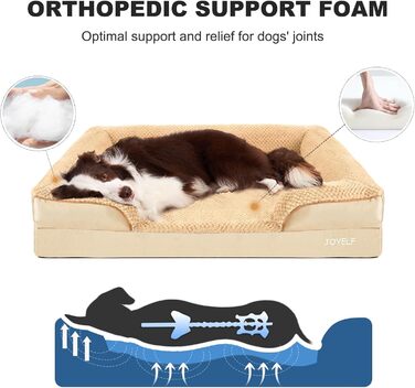 Ортопедичне ліжко для собак Joyelf, велике, вологостійке, знімний чохол, неслизьке дно, 90x66x18 см, хакі