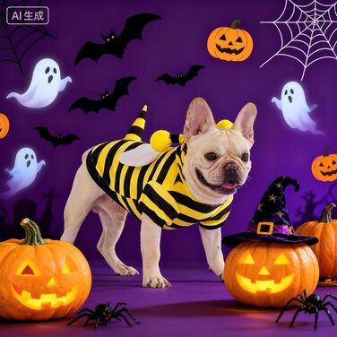 Костюм для собак Kooltail, Бджола, Теплий пуловер з капюшоном, Костюм для домашніх тварин, Cosplay, Тепла куртка з отвором для повідка, Жовта бджола, Розмір Medium