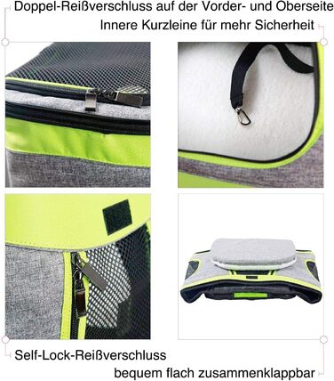 Складана переносна переносна коробка для собак та котів. Транспортна сумка для авто та авіаперельотів. Рюкзак для тварин, сірий та техно-зелений.