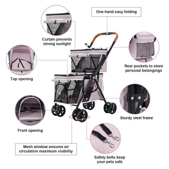Візок для собак Joyfultails, складаний, рожевий. Підходить для собак та котів до 20 кг