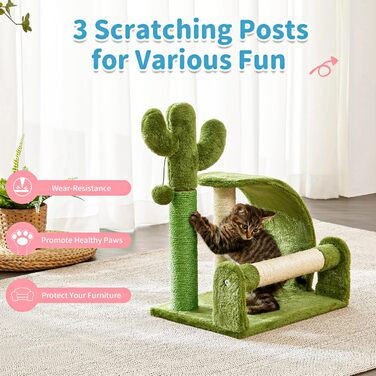 Дряпка для котів Made4Pets Кaktus, з натурального сизалю, зелена, іграшка для домашніх котів з підвісками, для кошенят та маленьких котів