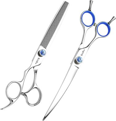 Ножиці для грумінгу собак та котів, 7 дюймів, ліва рука, 30° вигин, професійні, японська сталь VG10, 50 зубів, безпечна тупа накінечник, тонкі леза