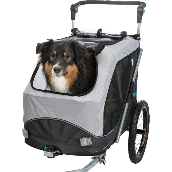 Велопричіп для собак TRIXIE 46×50×67 см, до 22 кг, зі світловідбивачами, складаний, з подушкою та повідцем