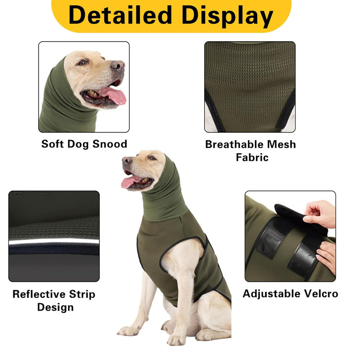 Заспокійливий одяг для собак Yanmucy 2 в 1: куртка для зменшення тривоги з капюшоном та захистом вух. Ідеально для собак, які бояться феєрверків та грози (зелений, M)