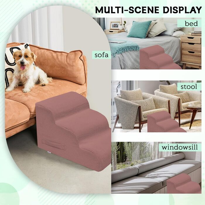 Сходинки для собак маленьких порід, 4-ступеневі, для ліжок та диванів, неслизькі, знімний чохол (рожевий)