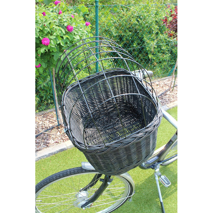 Кошик для собак на кермо велосипеда з плетеної лози з металевою сіткою та подушкою (чорний). Кошик для велосипеда з лози (без подушки)