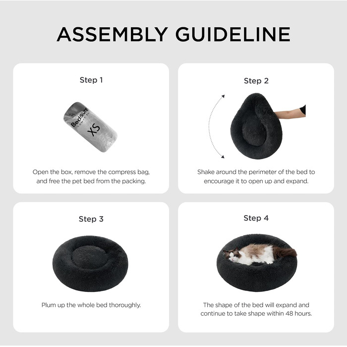 Кругле ліжко для котів BEDSURE Ø 60 см, м'яке, плюшеве, для котів та маленьких собак, 60x60x14 см