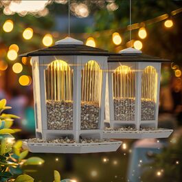 Підвісна годівниця для птахів Solar-Vogelfutterstation, для зовні, для кардиналів та диких птахів, унікальний подарунок для спостереження за птахами, білий, велика упаковка